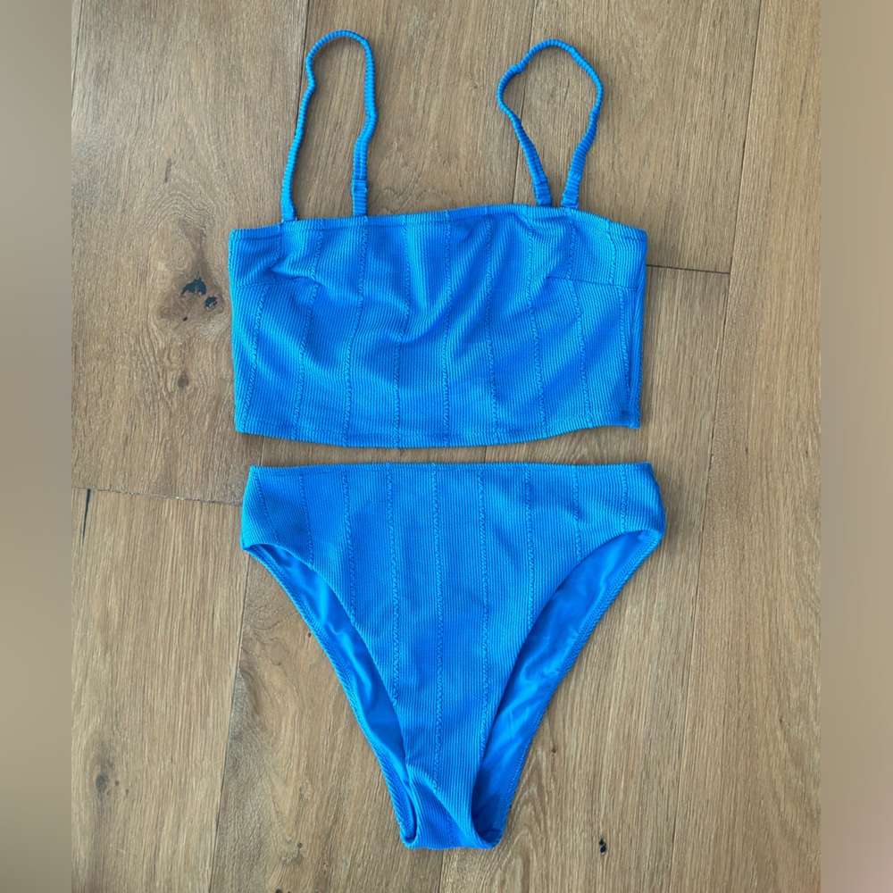 Aerie Crinkle Longline Bandeau Top & High Cut Cheeky Bottoms - Sz L